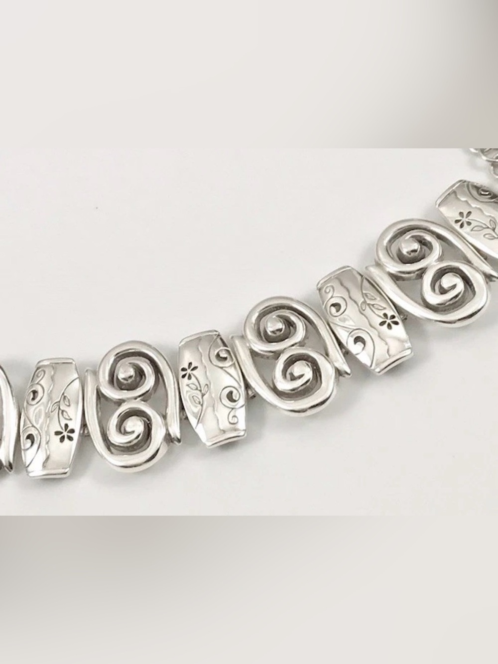 💫 BRIGHTON PABLO'S PASSION SILVER LINK BRACELET Floral Swirl 7.75”
